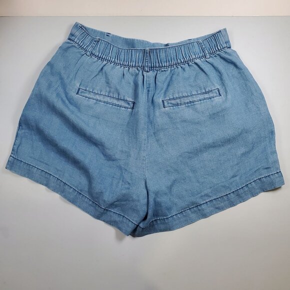 Loft High Waisted Baggy Wide Shorts Women Size 6 Denim Finish Linen Blend - Picture 3 of 10